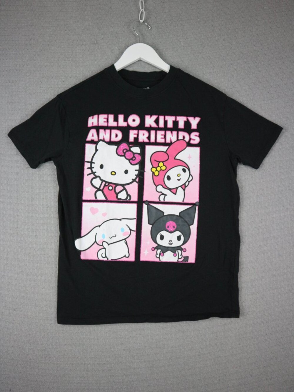 Hello Kitty and Friends Sanrio XS Black Tee Shirt My Melody Kuromi Cinnamoroll
